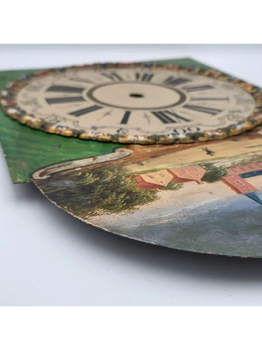 Clock Face Hand Painted Metal 1890s Dutch Longcase Table decor Decoration Face